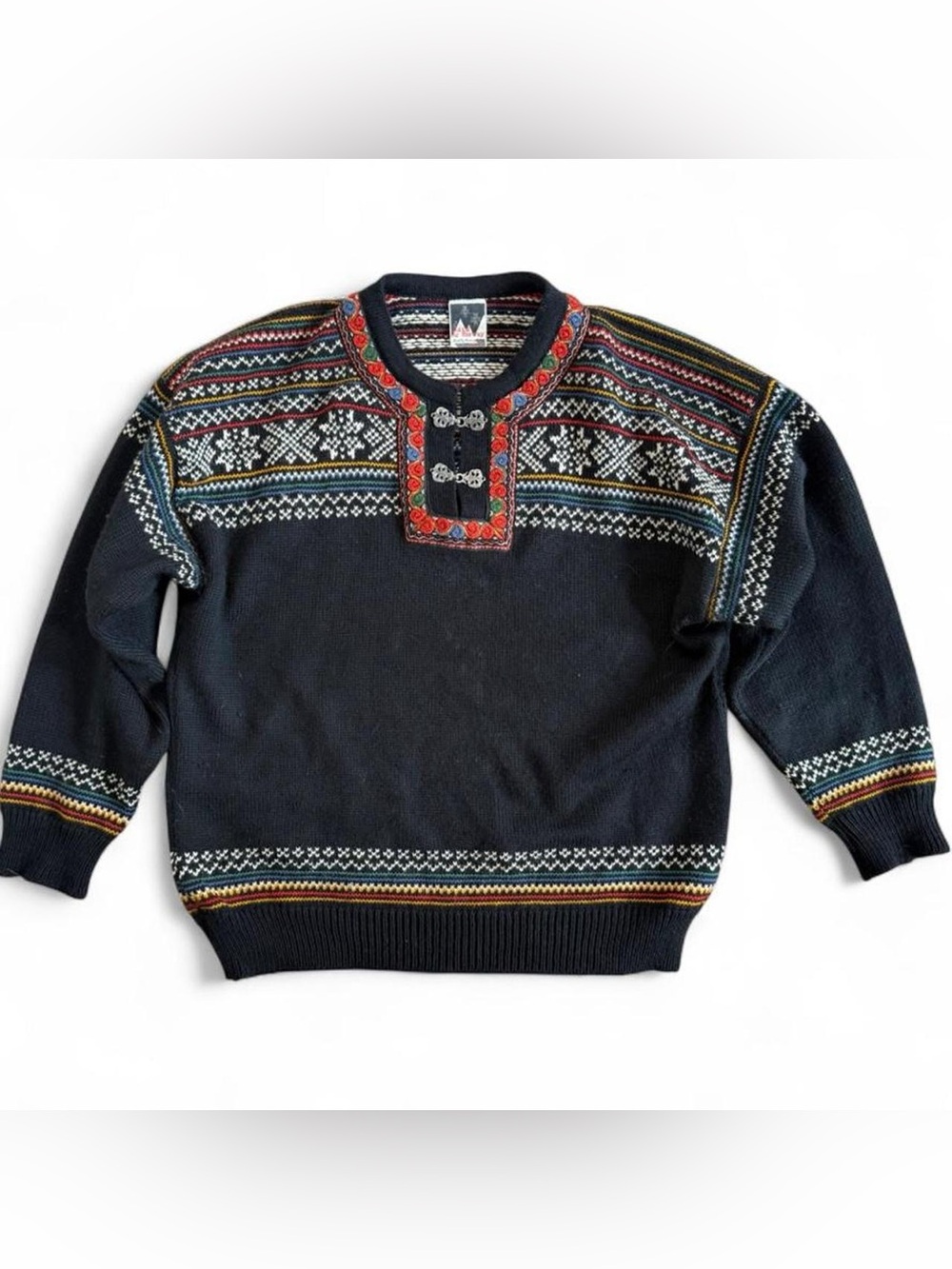 Dale of Norway Navy Fair Isle Wool Crewneck with Red Trim